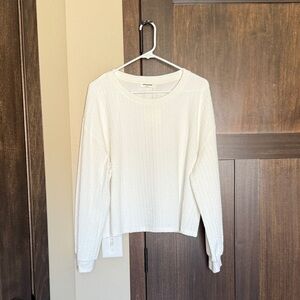 Mittoshop Women’s Textured Oversized Boxy Long Sleeve White Crewneck Size XL NWT